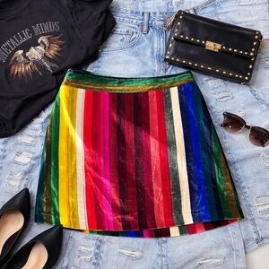 Milly - Modern Mini . Bright Multicolor Velvet Stripe Mini Skirt